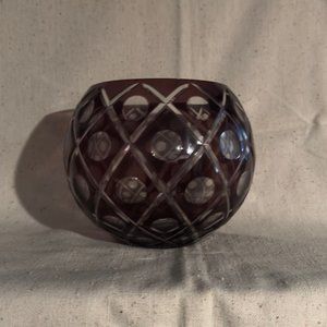 Vintage Czech Bohemian Crystal Red Rose Bowl Cut to Clear